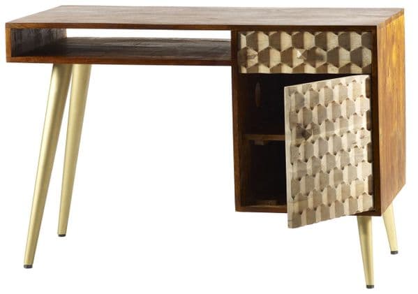 Edisa Single Pedestal Desk | Single pedestal desk with shelf, cupboard and drawer with metal legs.